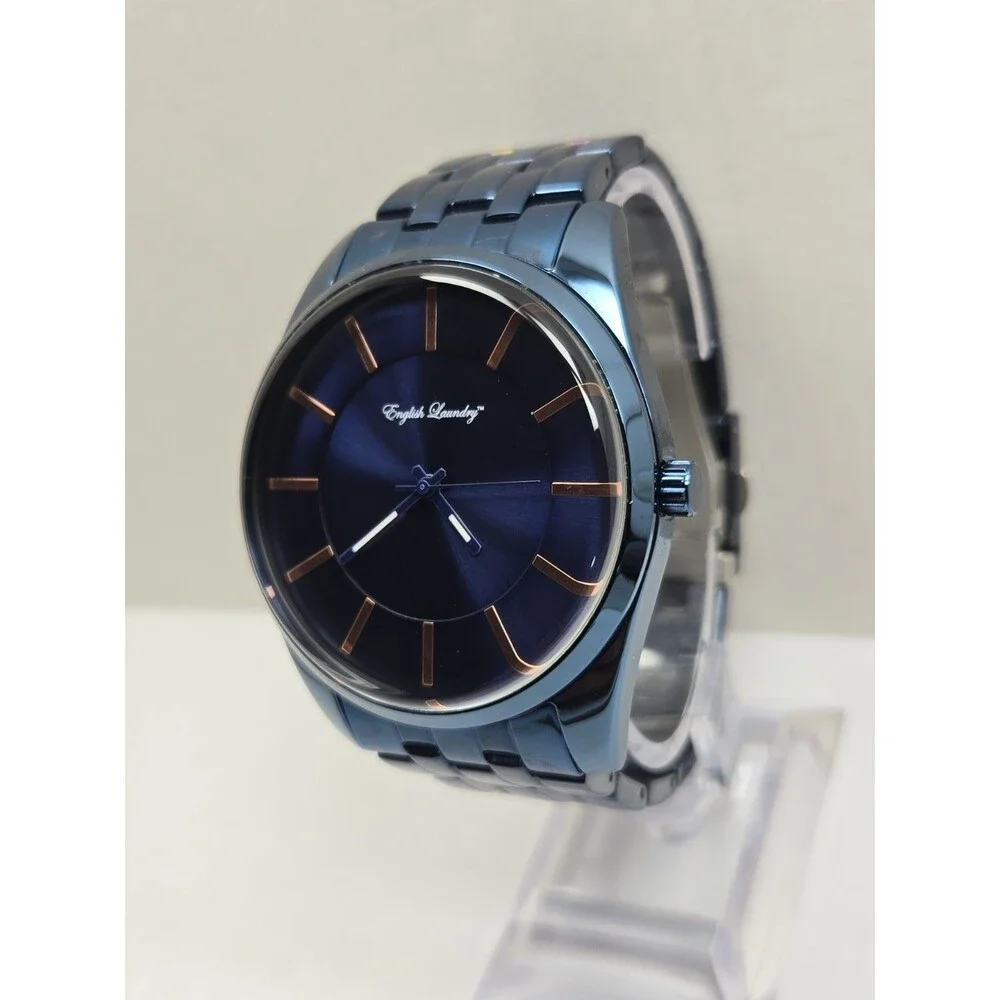 English Laundry EL7957 Mens Blue Rose Gold 45mm Quartz Classic Watch New Battery